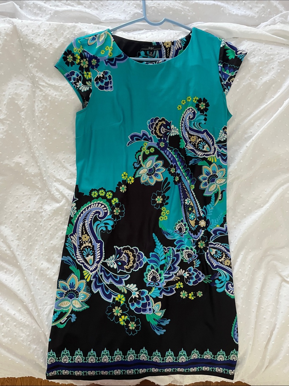 R&K Teal and Black Paisley Floral Shift Dress